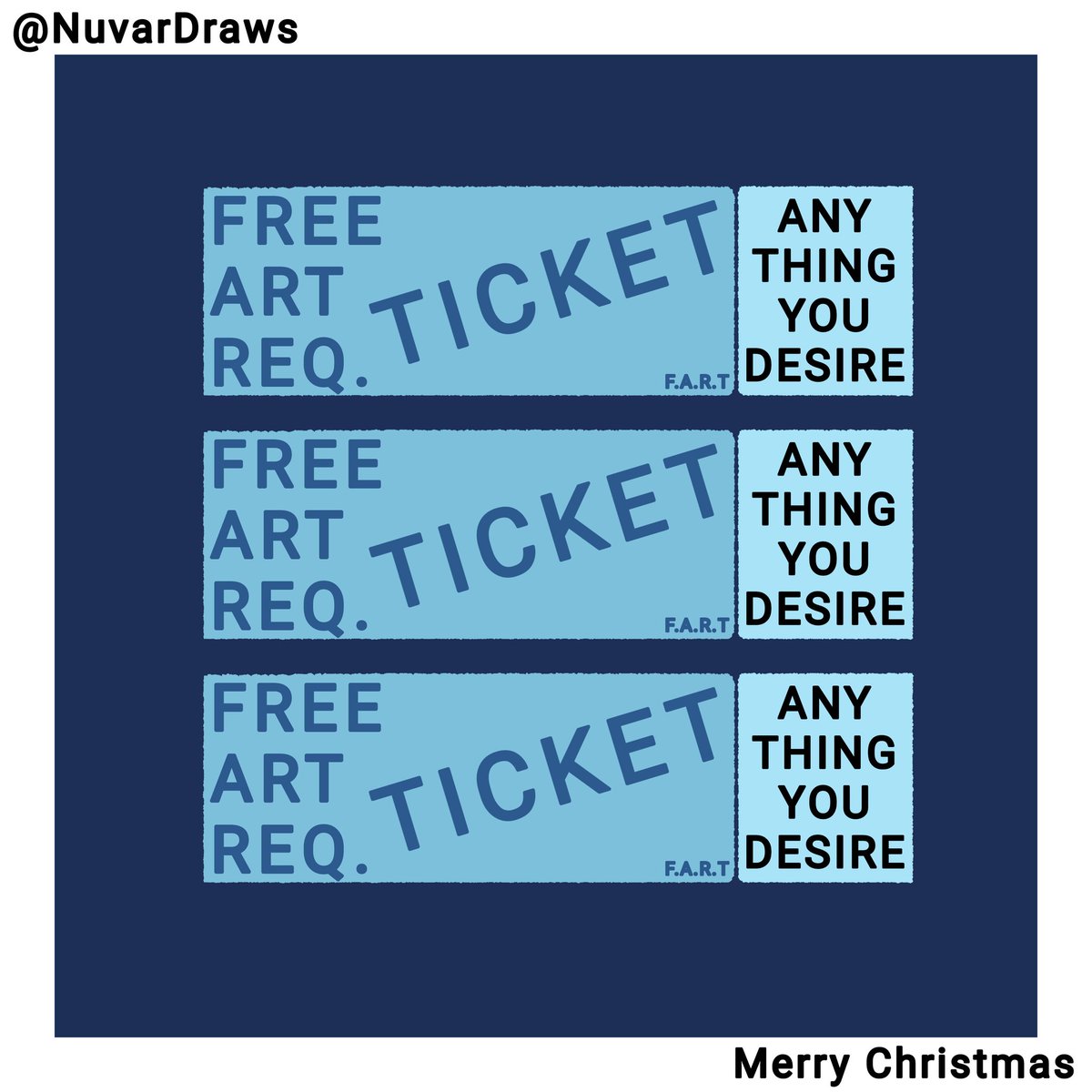 NovaStarXD2's tweet photo. I will be giving out 3 free art request tickets (F.A.R.T) to de 3 ppl who reply first. Get it quick!!

#ArtCommission #art #MerryChristmas #ChristmasGifts2021 #nuvardraws https://t.co/HZVFBkkJEK