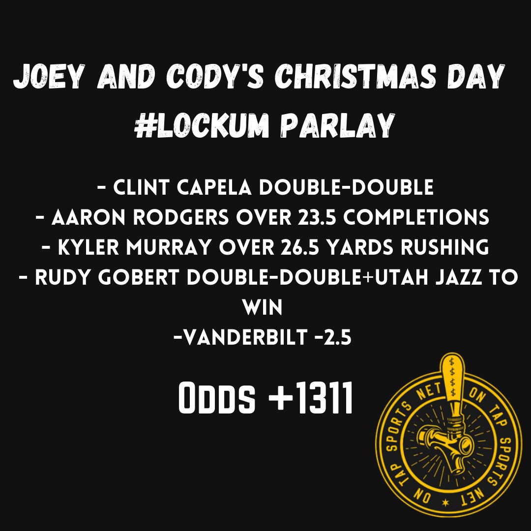 OnTapBets's tweet image. All @CodyOnTap and @theriot326 want for Christmas is for the #LockUm parlay to hit. 

Parlay made on FanDuel today. Let’s ride.
