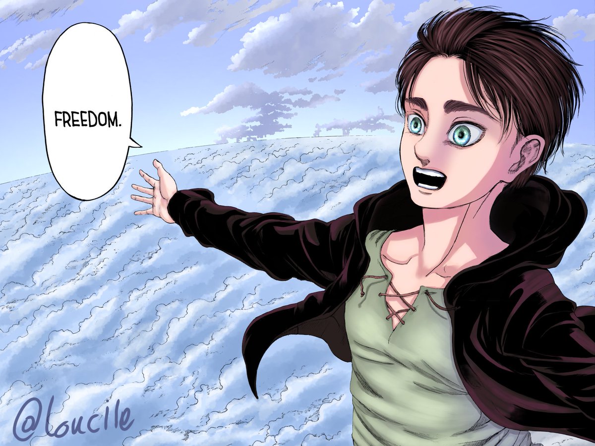 loucile19's tweet photo. #AttackOnTitan  #Shingekinokyojin
#chapter131 #ErenJaeger 
Freedom https://t.co/xbZyVSyHzq