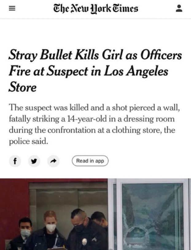 The LAPD shot and killed an innocent 14-year-old girl, and the NY Times covers for the cops by blaming a magical stray bullet.😐

Media is supposed to hold govt accountable, not be complicit in their horrid civil rights violations. What an utter failure in journalism.