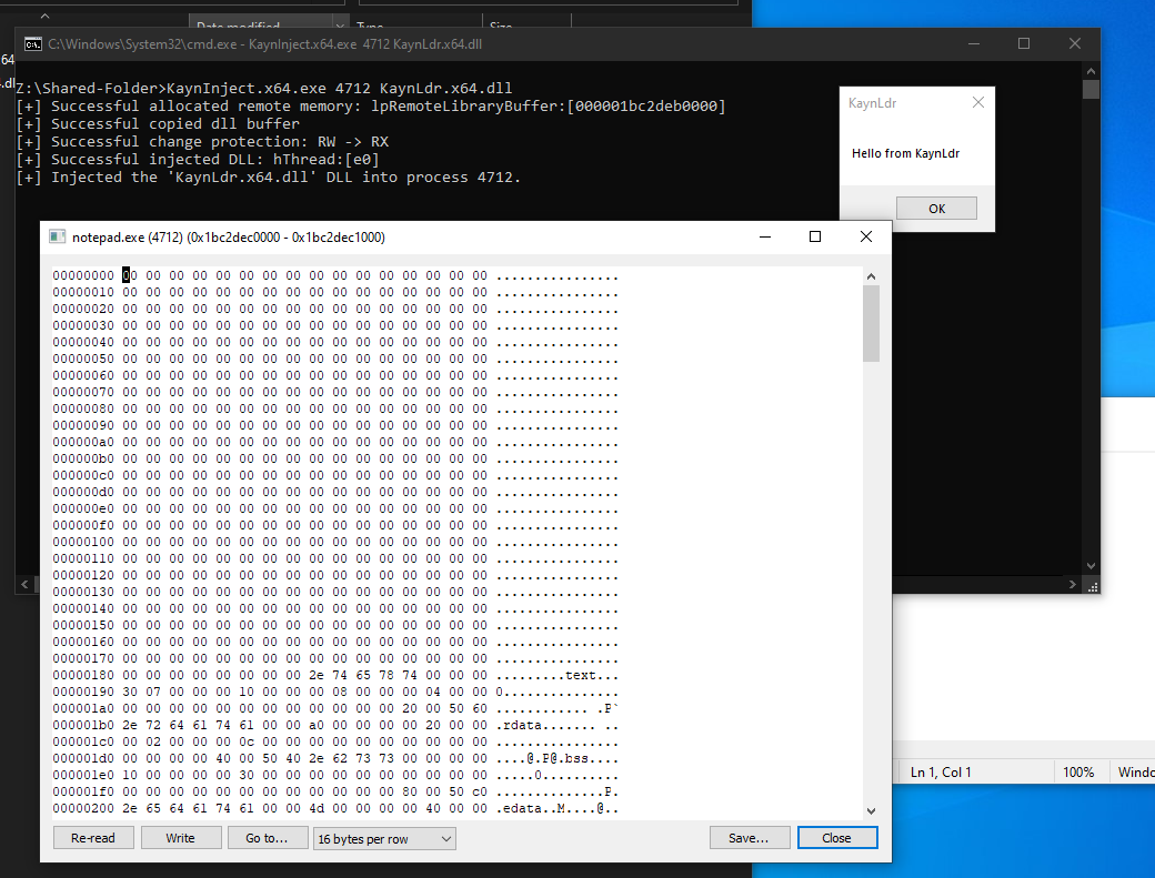 C5pider's tweet photo. Wrote my own reflective loader called KaynLdr. It uses RX Memory, direct syscalls (TartarusGate), and it erases the DOS and NT headers to make it look less suspicious in memory. Going to publish it soon. https://t.co/ubPc3zCUWE