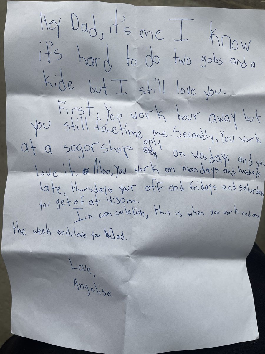 Angel5Jr's tweet image. For those that say a 8 year old doesn’t recognize how hard a single father works for them here is proof differently #mygift #daddydaughter #grateful #hardworkpaysoff