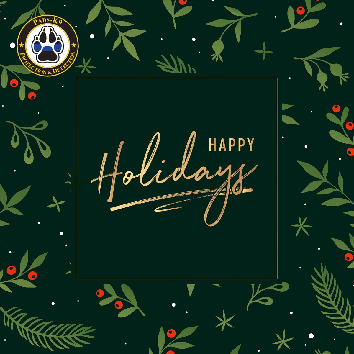 Happy Holidays from the team at PADS-K9! 🎄🛡