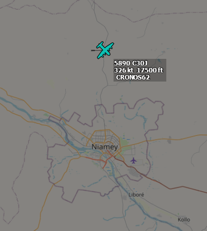 ameliairheart's tweet photo. French Air Force KC-130J 5890 pinging a feeder near Niamey, NE on Mode-S. The French Air Force operates out of Air Base 101 at Diori Hamani International Airport in Niamey. #ADSB #3B75EC https://t.co/s9yLIfkuEB