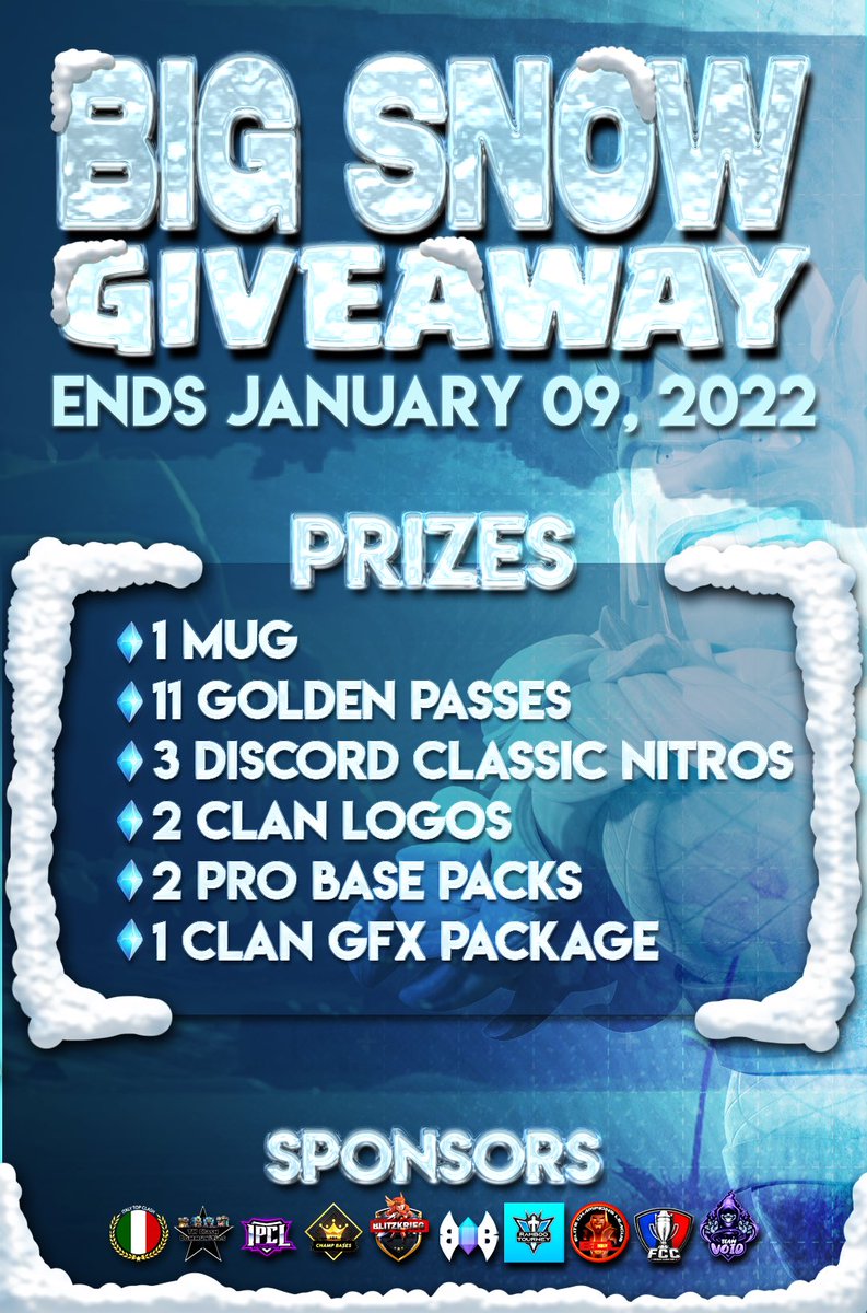 ❄️BIG SNOW GIVEAWAY❄️
Take part in the big New Year's prize draw! 
✅CONDITIONS:
▪️Follow all sponsors Twitters
▪️Like &amp; Retweet ✅🔁
▪️Tag 2 Friends
01/09/2022 a drawing will take place where we will find out the winner! GOOD LUCK!🤝