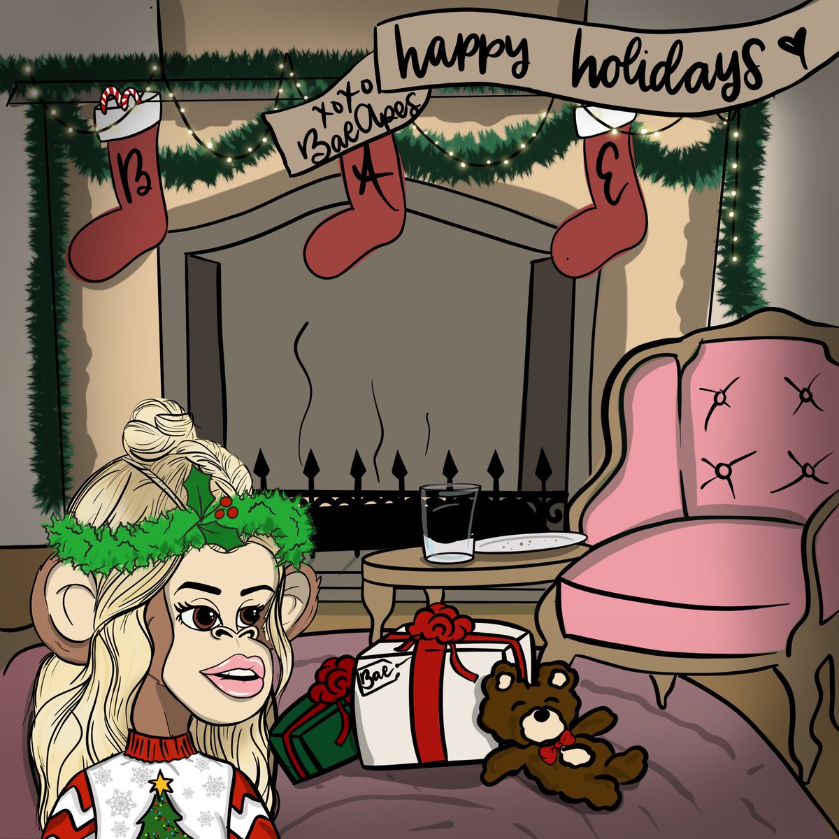 BaeApes's tweet photo. GM &amp; Merry Christmas to all who celebrate in the #NFTCommmunity! We are wishing you all so much  #Christmas magic🎄 https://t.co/2f0qqI3tJn