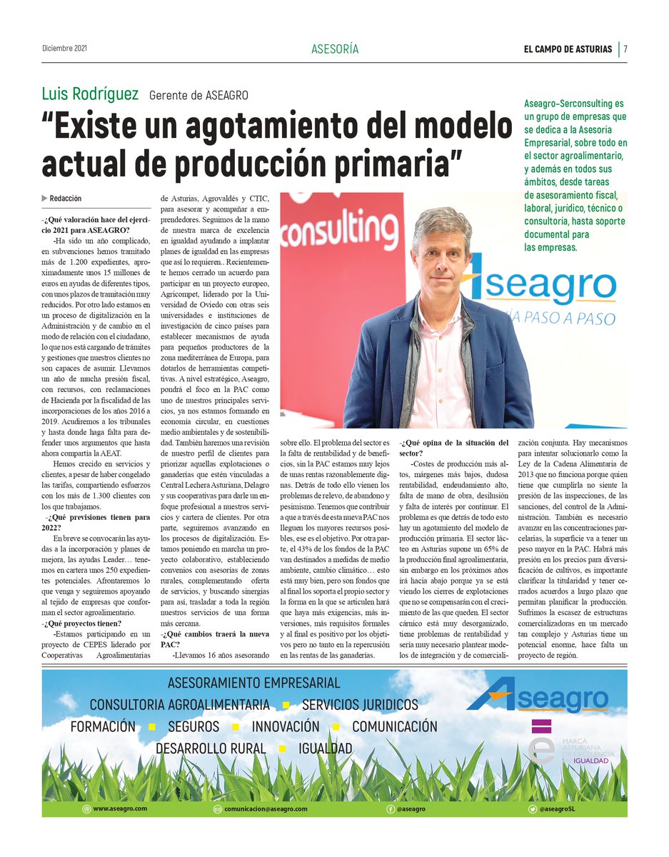 Imprescindible lectura para el día de #navidad 
📰Entrevista del Campo de Asturias a nuestro gerente <a href="/luisaseagro/">Luis M Rodriguez</a>  que invita a la reflexión "𝗘𝘅𝗶𝘀𝘁𝗲 𝘂𝗻 𝗮𝗴𝗼𝘁𝗮𝗺𝗶𝗲𝗻𝘁𝗼 𝗱𝗲𝗹 𝗺𝗼𝗱𝗲𝗹𝗼 𝗮𝗰𝘁𝘂𝗮𝗹 𝗱𝗲 𝗽𝗿𝗼𝗱𝘂𝗰𝗰𝗶ó𝗻 𝗽𝗿𝗶𝗺𝗮𝗿𝗶𝗮" Para su lectura