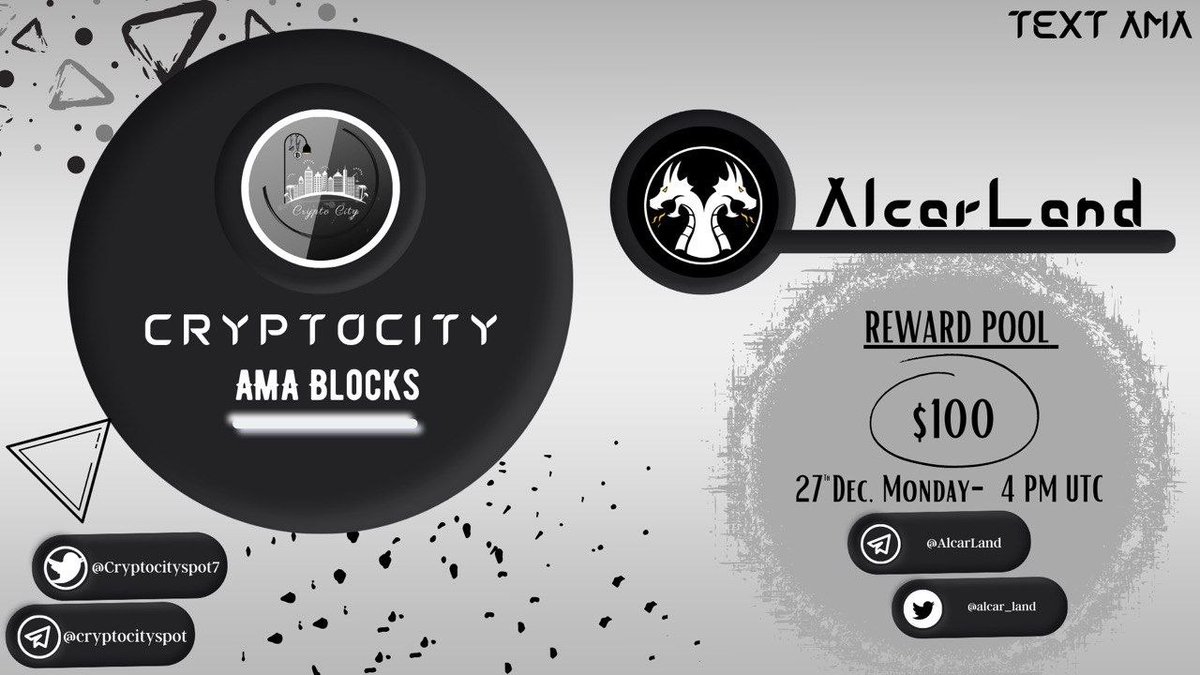 navex_eth's tweet photo. Crypto City is going to hold an AMA with @Alcar_Land in @Cryptocityspot7 
Telegram community.
Reward: 
100$
Time: 
December 27th,2021
4PM UTC.
 
Follow 
1. @Cryptocityspot7
2. @Alcar_Land
Like , retweet &amp; tag 3 friends https://t.co/Uevm0dAmbM