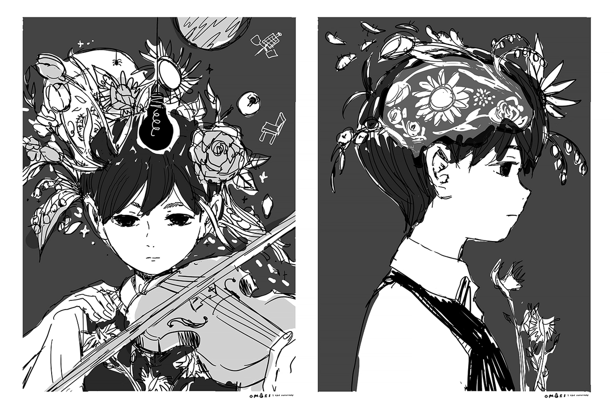 the process for OMORI's anniversary piece. initially, i wanted to make a diptych, but didn't have enough time. 