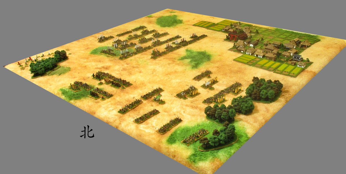 ADCPainting's tweet photo. [6mm Sengoku] Trying out rules with more units, although the units are only half the size of what they should be. https://t.co/b7u23vrLM5