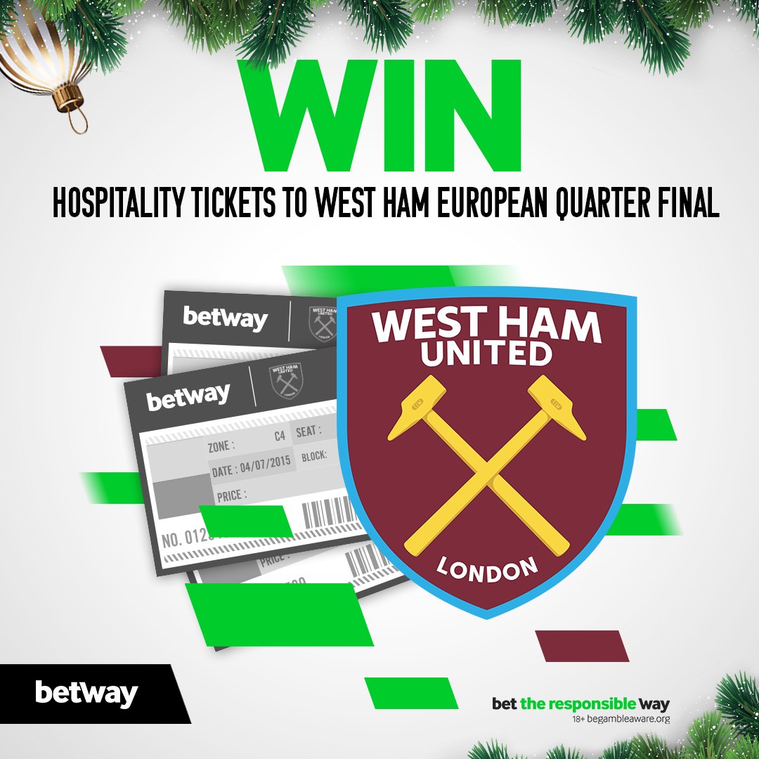Merry Christmas folks! 🎄

We've got a pair of hospitality tickets to giveaway for 
<a href="/WestHam/">West Ham United</a>'s European round of 16 tie! 🌍

For a chance to win:
🖱️ Follow us <a href="/betway/">betway</a>
🔃 RT this post

Terms: blog.betway.com/football/west-…