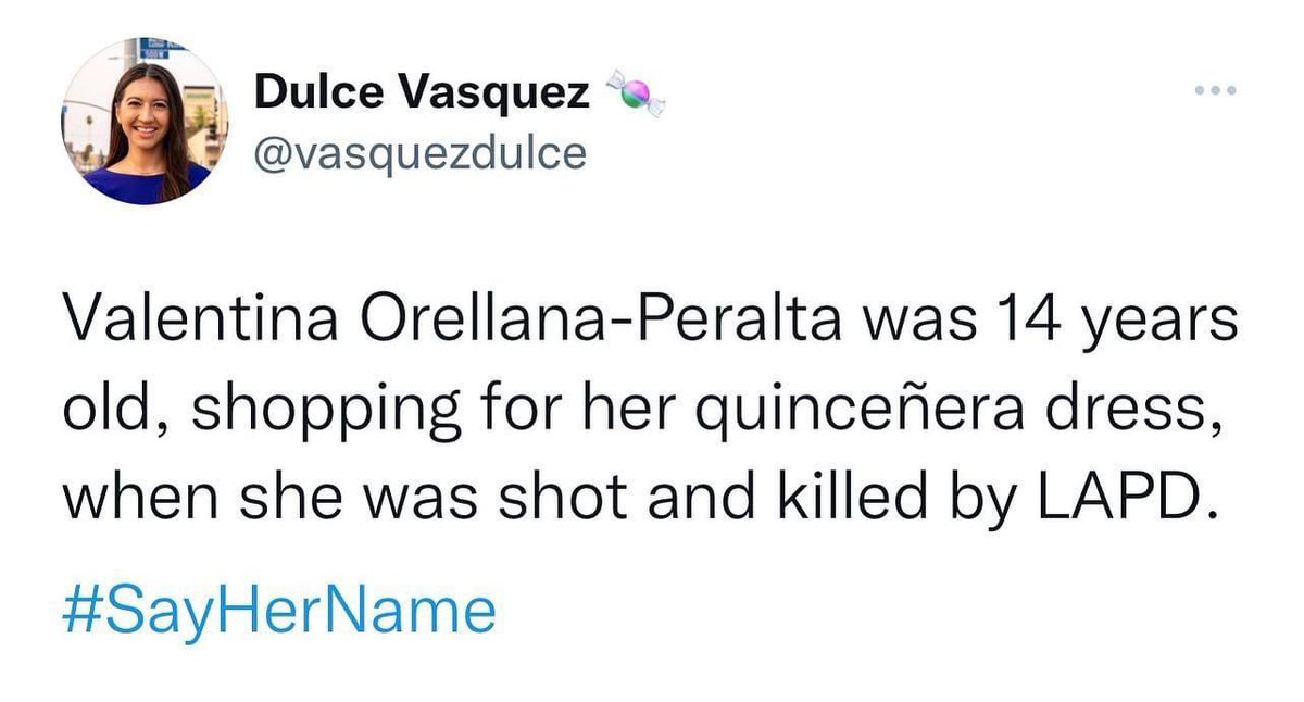 EVANGELIST_SC's tweet photo. #SayHerName:
Valentina Orellana-Peralta

🗣THE RECKLESSNESS OF LAW ENFORCEMENT❗️
On a Thursday morning before Christmas😡

#DefundDisarmDisband✊🏽
https://t.co/uHwWMwuMKs https://t.co/rMBHK8W66y