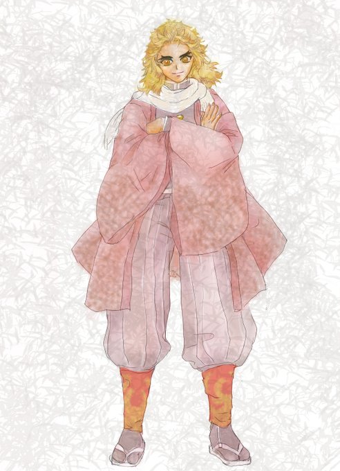 にゃんすけさんがTwitterに投稿した煉獄杏寿郎(鬼滅の刃)のイラスト。