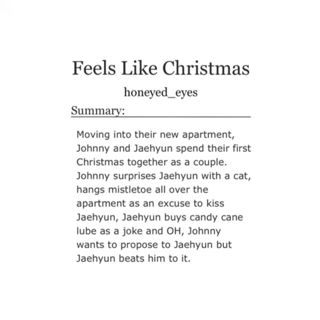 johnjunsuhs's tweet photo. Feels Like Christmas 🎅🏼 

🎄 johnny/jaehyun
🎄 11k // explicit
🎄established johnjae, lots of kissing, crack/humor, fluff and smut
🎄 feat. haechan too 
🎄 link below! https://t.co/3N7vsqkgHU