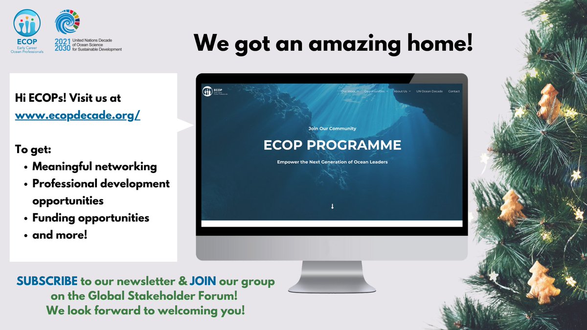 Hi ECOPs! 🎅Santa brings us a fantastic website this year 🎉
👉Check it out at ecopdecade.org, and don't forget to subscribe to our newsletter!
🌊Let's do something great together in 2022 for the #OceanDecade!