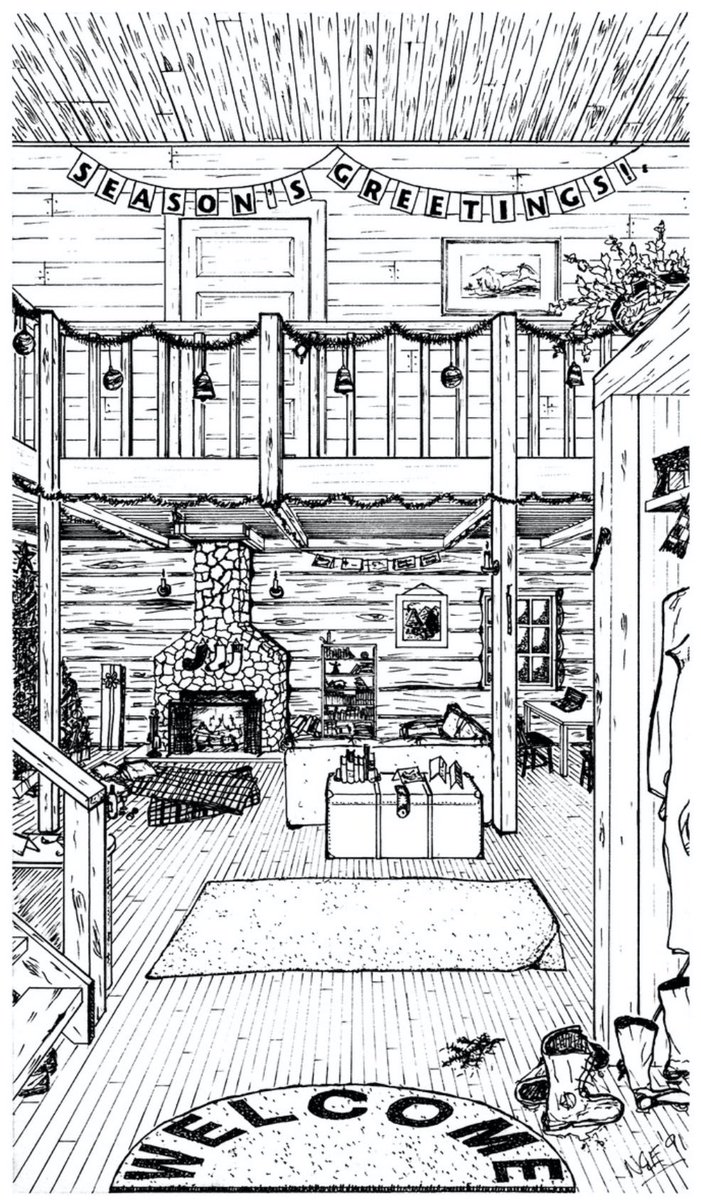 NeilEnock's tweet image. Today’s Christmas #MugShotz. I just noticed this!!  When life imitates art… I did the sketch Christmas 1991 and this is my living room today! 🤷🏻‍♂️😊🎄🎼.