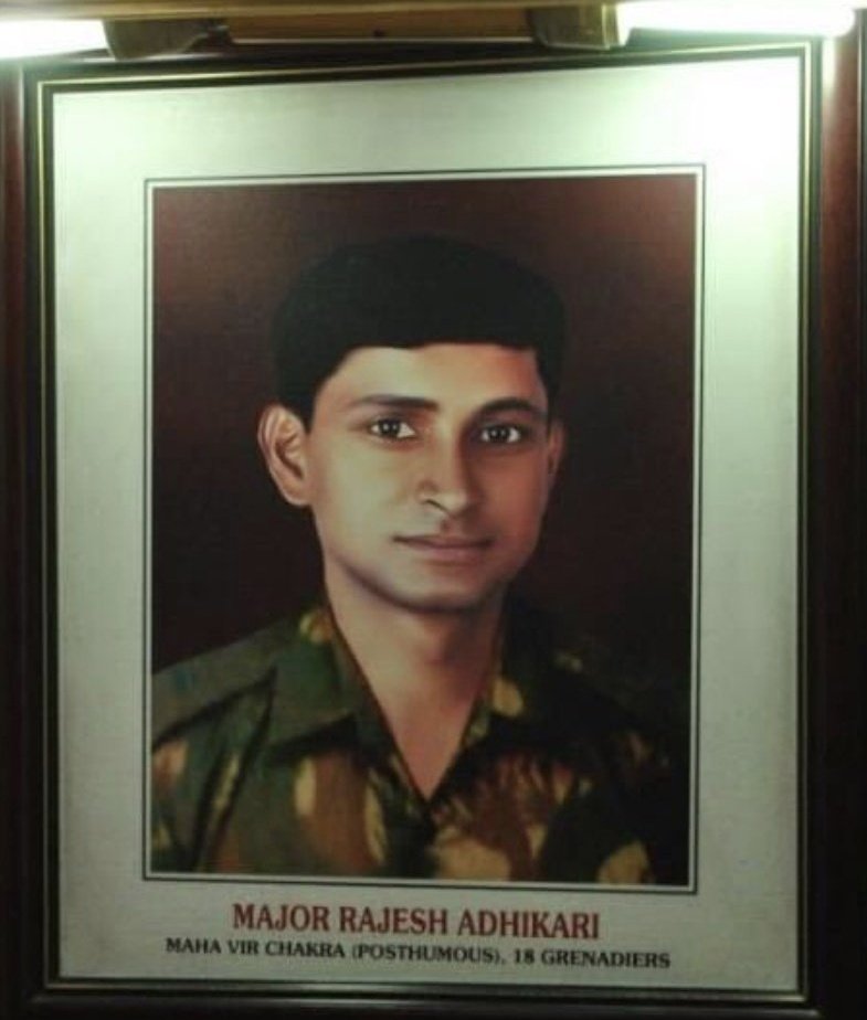 Maj Rajesh Singh Adhikari MVC (P) 18 GRENADIERS Born on this day in 1970 at  Nainital, he along with his team of 10 men climbed mountain of 15k ft to  reach forward