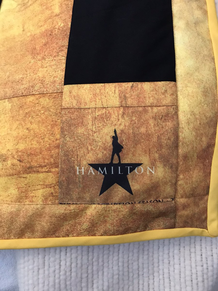 #pandemicstory Took my daughter to see #Hamilton <a href="/Mirvish/">Mirvish Productions</a> in Toronto a week before it had to close. Collected the thank you material on the chairs and made her my first quilt ever! #Indigenouspopculture #Indigenousart <a href="/Lin_Manuel/">Lin-Manuel Miranda</a>  She sings Burn like nobody’s business!