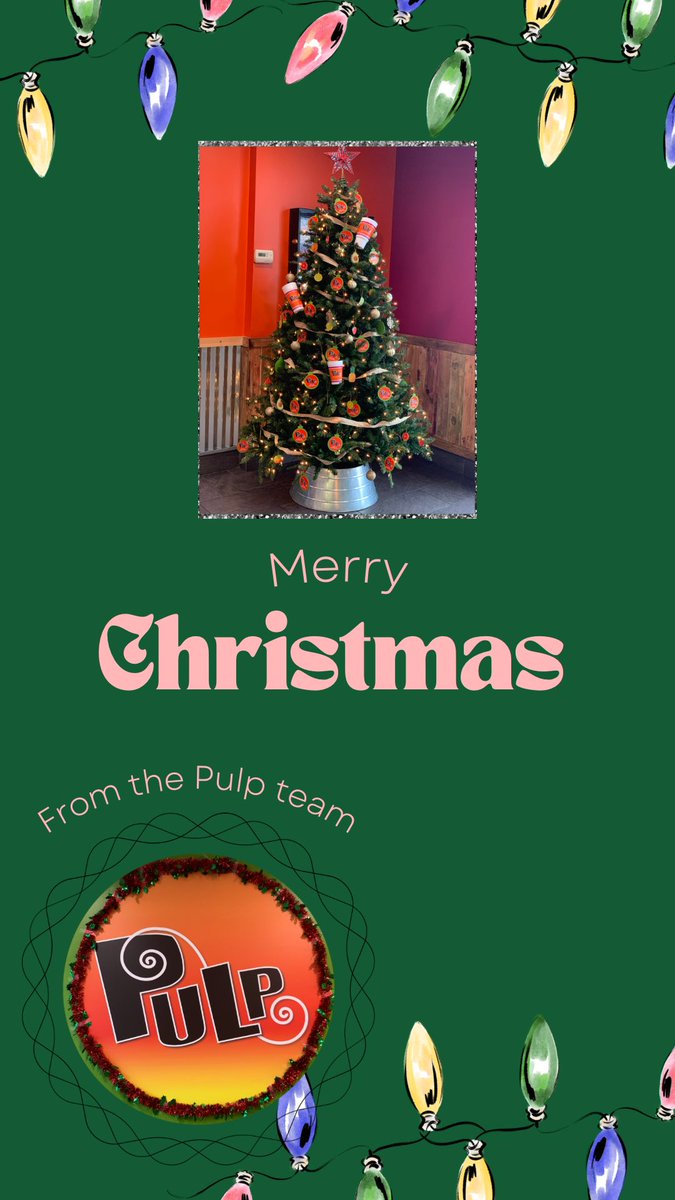 PulpMayfield's tweet image. Merry Christmas from our family to yours! We are closed today to enjoy time with our friends and family. We can’t wait to serve you tomorrow!🥤