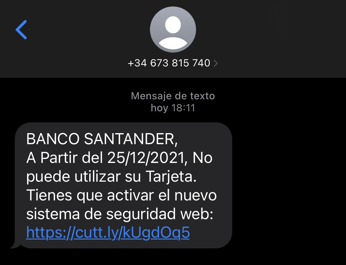 sestebanm's tweet photo. @santander_es he recibido este mensaje de un número que se hace pasar por vosotros, yo no tengo cuenta en vuestra entidad pero quizá alguna persona que lo reciba pueda tenerlo https://t.co/9HxLGmgLnQ