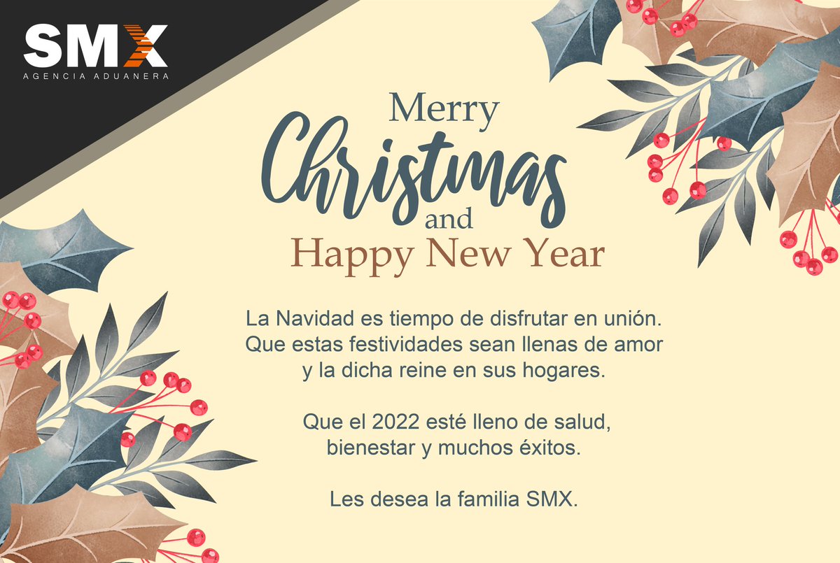 SMXaduana's tweet photo. Una Feliz Navidad y un próspero año 2022 son nuestros afectuosos deseos para todos nuestros clientes. Muchas bendiciones y salud. 💫 https://t.co/EEBkzv7xTk