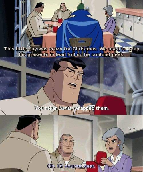 AlphaOmegaSin's tweet photo. The Christmas episode of Justice League is wholesome https://t.co/mGtF5Ls8Hl