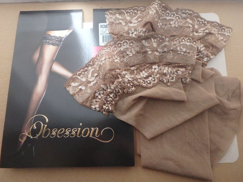 FantasyStocking's tweet photo. A lovely beige pair of Romina stay up stockings, Medium, Fiore brand, is now auctioned off. The package is the old version, that's the reason. https://t.co/gAmXpxvG9d https://t.co/d7bLNlLIjB