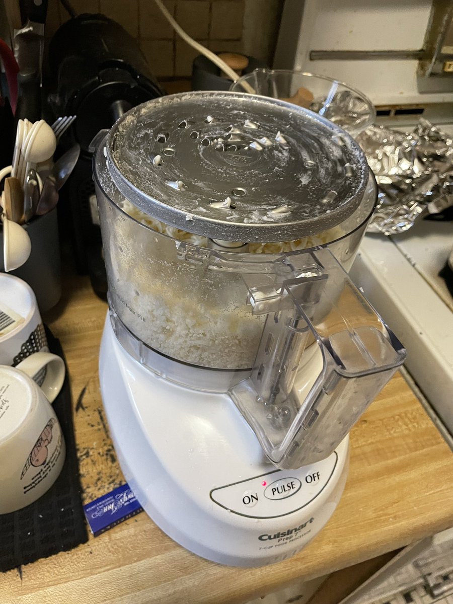bookkate's tweet photo. @Cuisinart shredding mozzarella with our trusty DLC 200-7N and the top plastic snapped. We almost  had a SCARY accident. Is this a defect? https://t.co/kB3DufvbKm