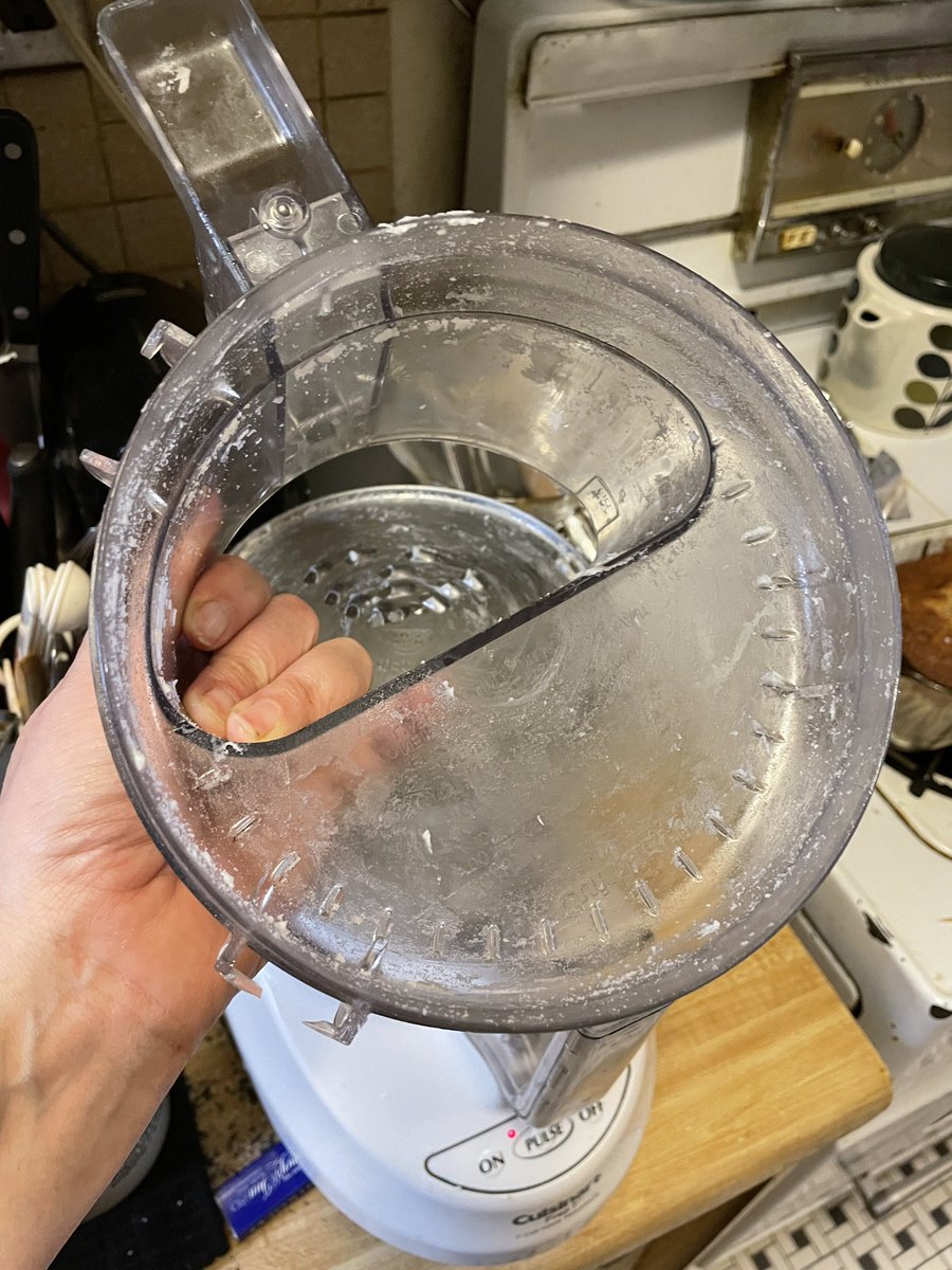 bookkate's tweet photo. @Cuisinart shredding mozzarella with our trusty DLC 200-7N and the top plastic snapped. We almost  had a SCARY accident. Is this a defect? https://t.co/kB3DufvbKm