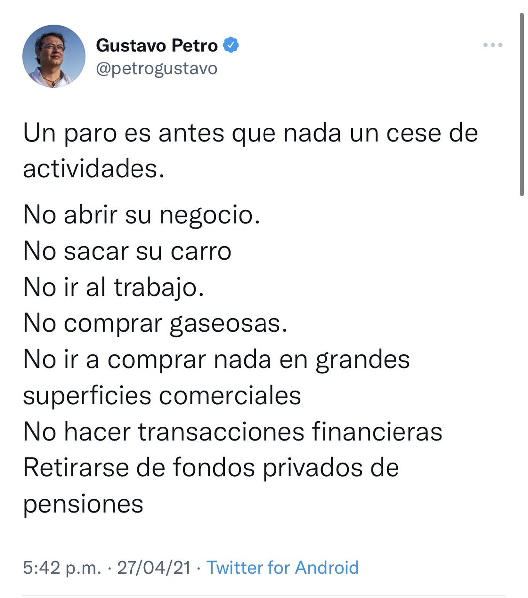 jarizabaletaf's tweet photo. Este trino provocó toda la desgracia del 2021, ni perdón ni olvido 

Arruinaron la economía, bloquearon el país, destruyeron el transporte, saquearon los bancos y el comercio…

Petro, lo peor del año https://t.co/vMBsbipNbH