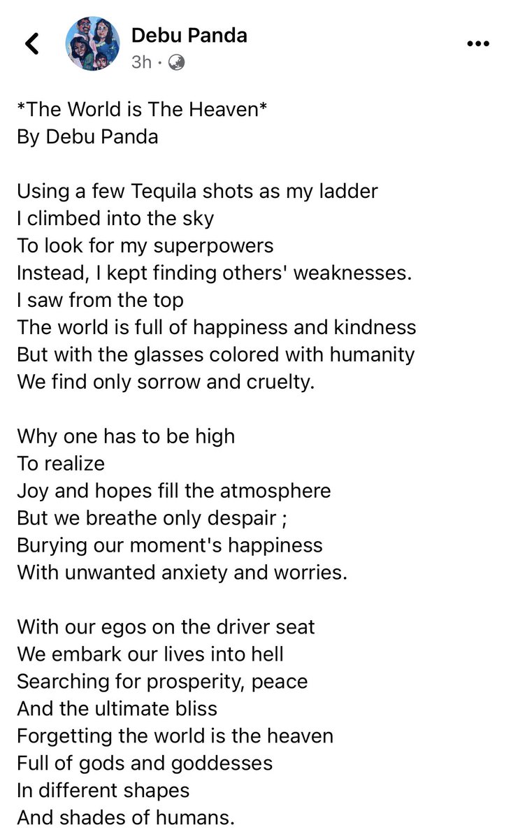 debupanda's tweet photo. My latest #ooem “The World is the Heaven” #poetry #poem #poetrycommunity #amwriting #World #happiness #kindness https://t.co/n7wKPMnwAL