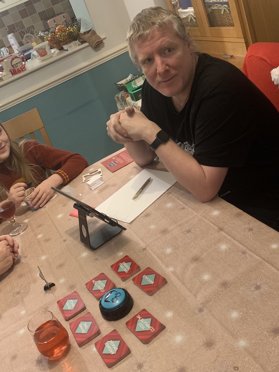 Family Christmas game time - he’s no <a href="/richardosman/">Richard Osman</a> but he’s not doing bad. Not impressed though I wanted to win a dartboard or suitcase!