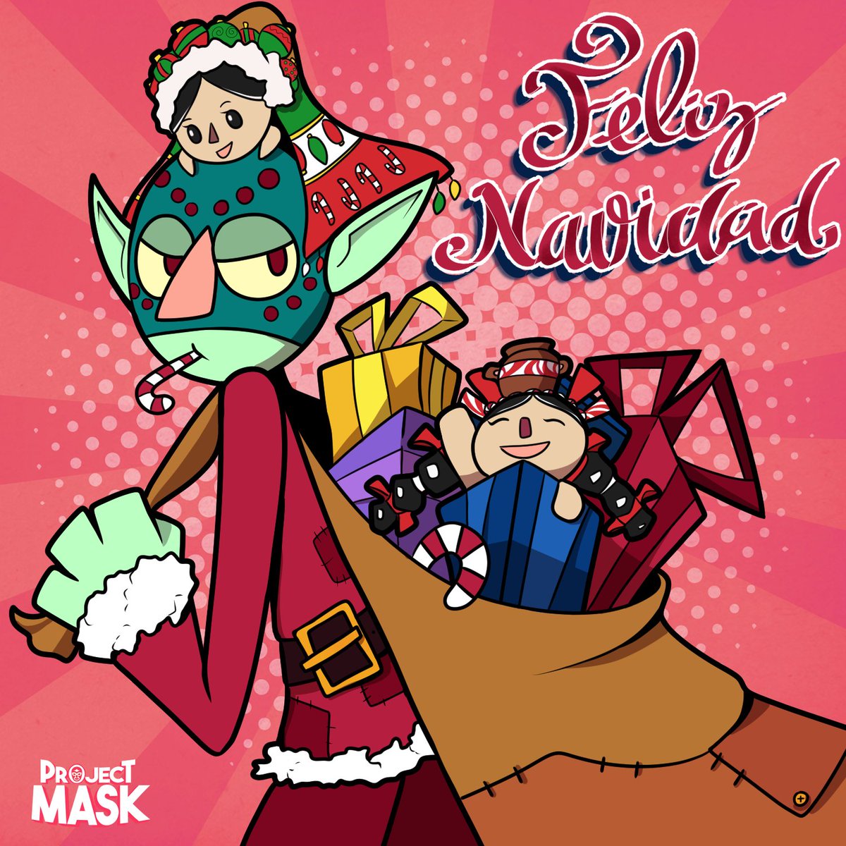 ProjectMaskOf's tweet photo. On behalf of #ProjectMask team, we wish you very happy holidays. All the best and we hope you receive that gift you want, may the mischievous Chaneque not take it away!
#Navidad2021
#Christmas2021
#Gamacon
#BCMediaLab
#HyperkineticStudios
#MaskedRepublic https://t.co/pObxYe0jry