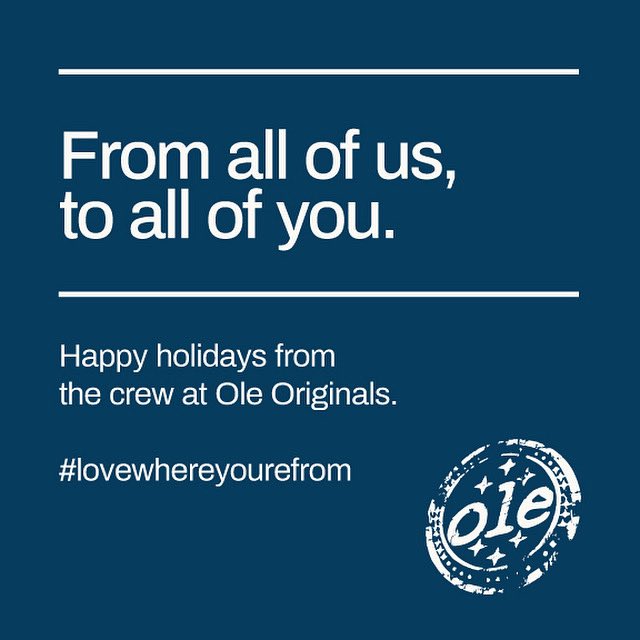 OleOriginals's tweet photo. Happy holidays from the #OleOriginals crew!

Big shout out to the #olecommunity for their support of our small business and thanks to all the artists we’ve had the pleasure of working with this year.

We can’t wait to see what’s around the corner in 2022! 

#lovewhereyourefrom https://t.co/aorIgvudhj