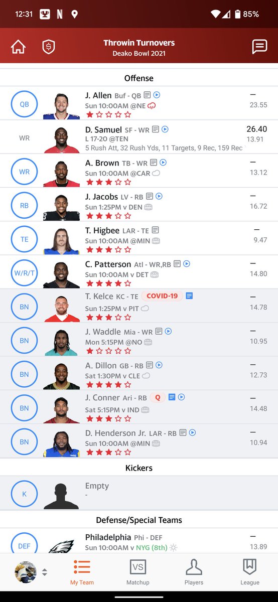 pnprender's tweet photo. @TFFPhilip Who should I drop? Got semis this week. Thinking of dropping hendu so I can add a kicker https://t.co/EPFOG3Cl57
