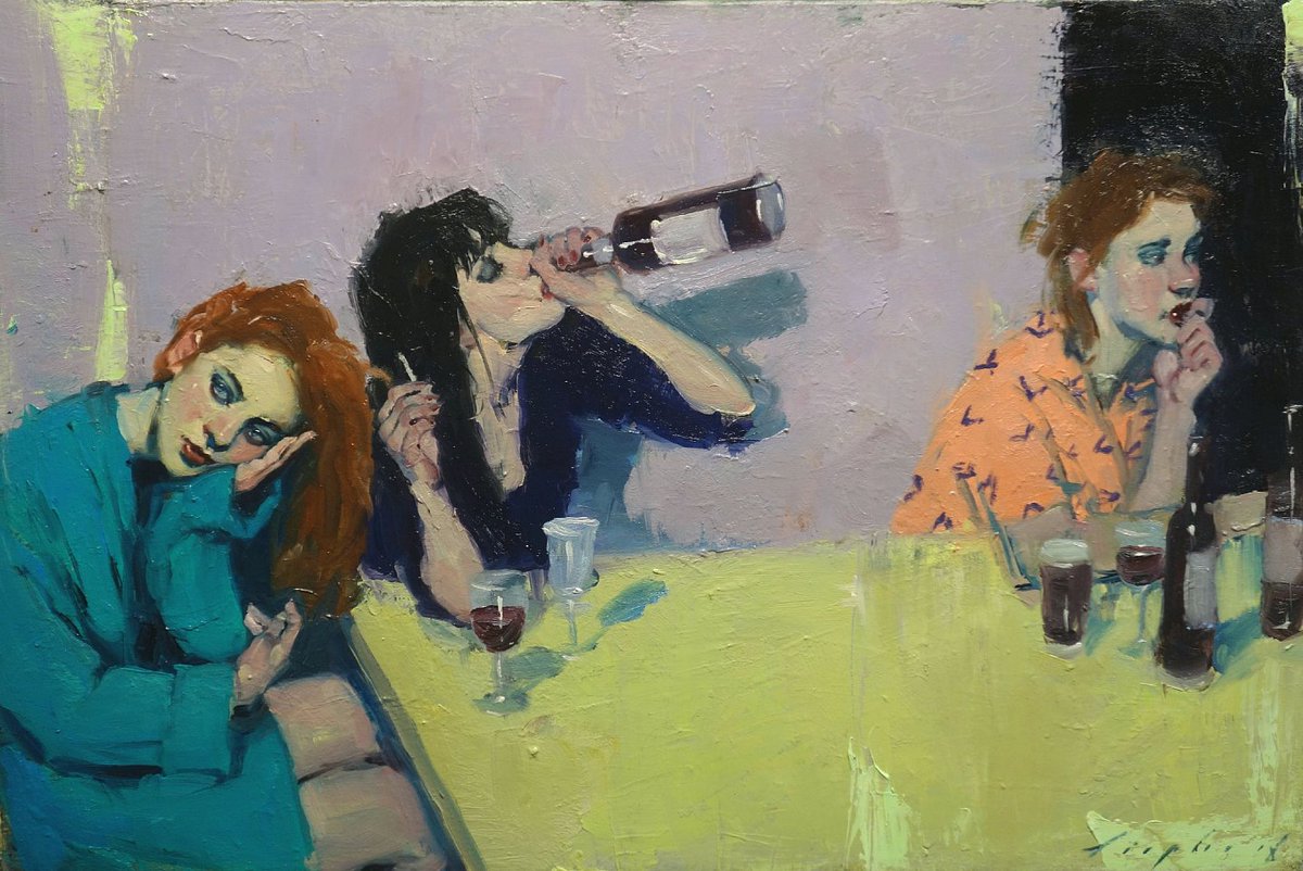 SanatnTarihi's tweet photo. Malcolm T Liepke'nin 2018 yılında yaptığı "Kızlar Gecesi" adlı eseri. https://t.co/xORY7SRb2Y