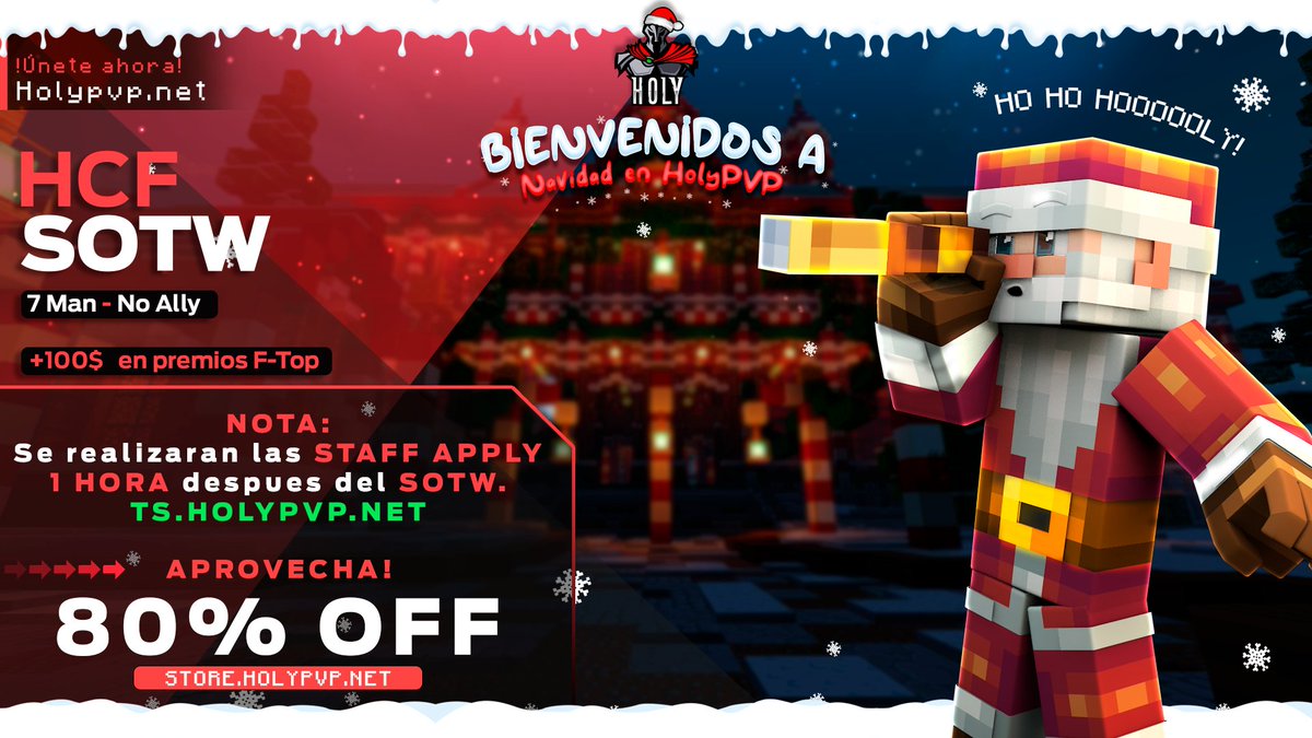 holypvpnet's tweet photo. El SOTW de HCF toma lugar MAÑANA a las 4 PM EST 🧡

» Información básica «
 ✪ 5 Man 👪
 ✪ +100 USD de f top (PayPal + Buycraft) ⚔️
 ✪ 80% OFF actualmente ACTIVO por NAVIDAD 🎅
 ➜ https://t.co/8FTA6sxBWp

Síguenos, RT &amp; Like para participar de x2 12.500 COINS https://t.co/lWzRdMn7en