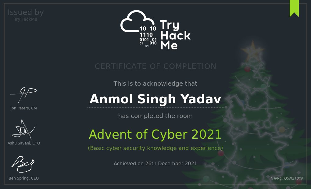 IamLucif3r_'s tweet image. Completed #adventofcyber3 , it was pretty good, got my concepts brushed up and I kinda enjoyed these rooms very much.
Even got a certificate from #tryhackme
Expecting #bugbounty & #ctf rooms next year 🤝
Kudos to @RealTryHackMe team.
#bugbountytips #hacker