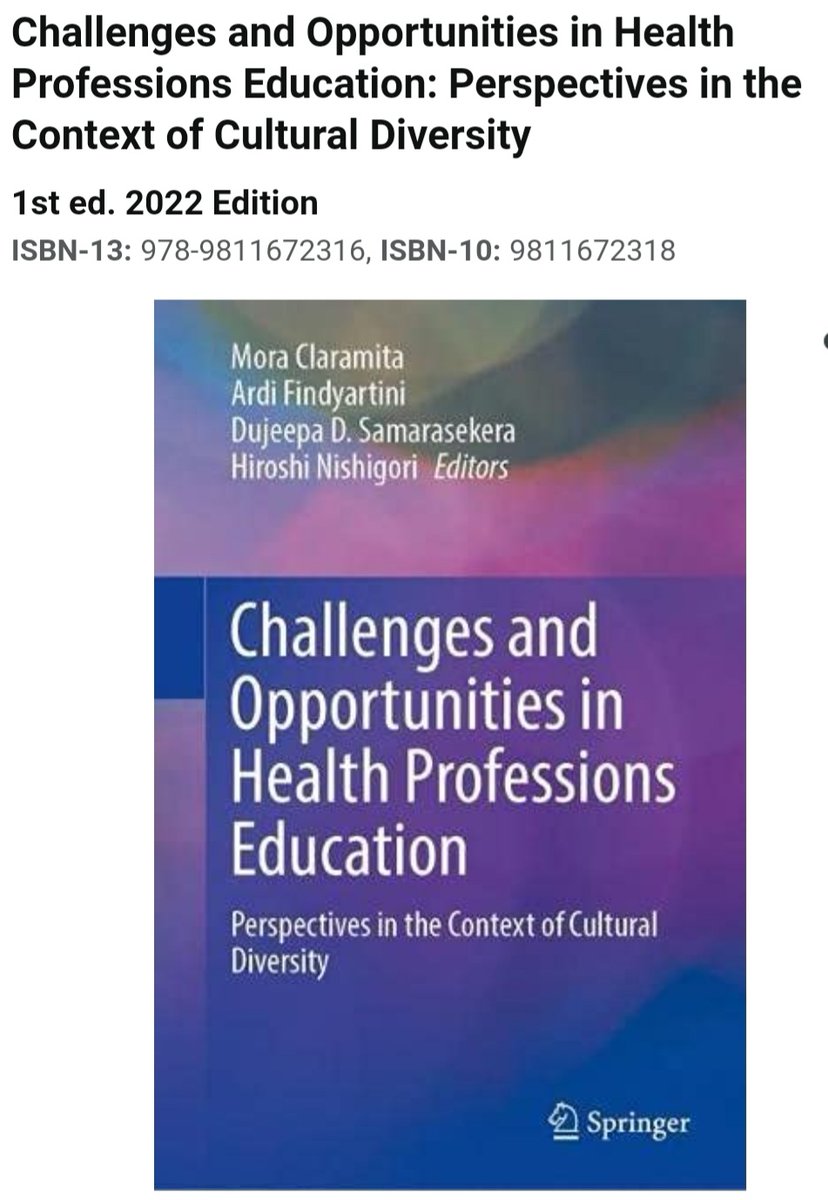 dujeepa's tweet image. Excellent news from Springer that our book will be published in 2022! Challenges and Opportunities in Health Professions Education:Perspectives in the Context of Cultural Diversity, addresses educational challenges specific to non-Western cultures.#MedEd #health #highereducation