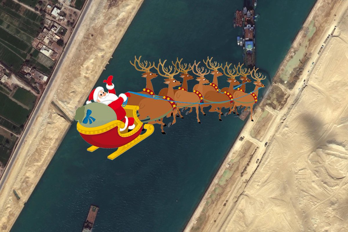 nickvaliton's tweet photo. NORAD: Santa is stuck and is blocking the Suez Canal https://t.co/ASk4sLLW3h