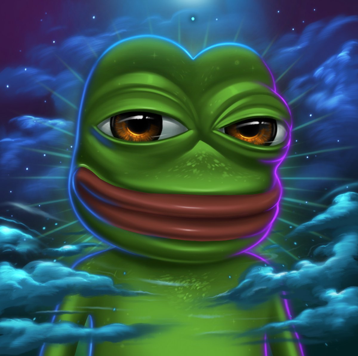 ☯ PePe Bliss by @EnoteTimur Kind Pepe and bright as a star in the sky,  piercing with a look of kindness.