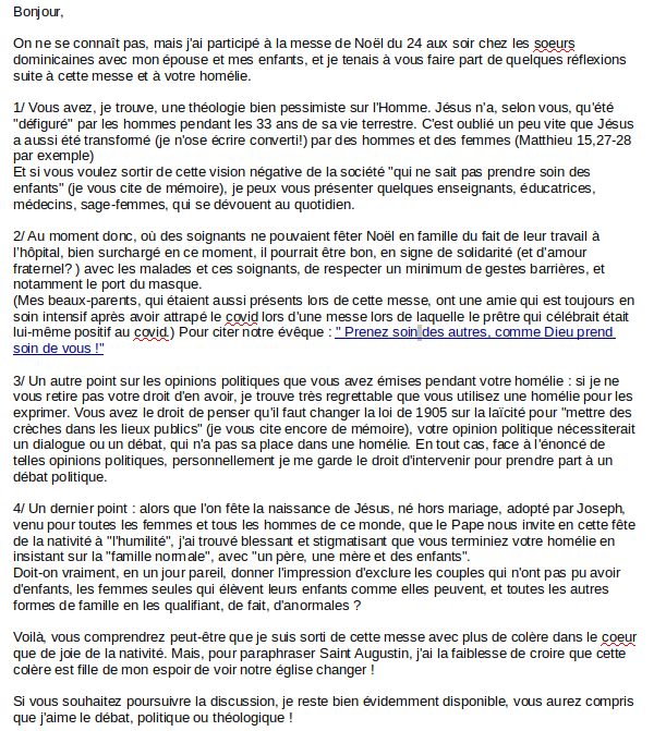 Reweill1's tweet photo. Après une messe de Noël qui m'a bien mis en colère... 
Courrier préparé pour le prêtre qui a célébré. https://t.co/q3Bq7n8vh0