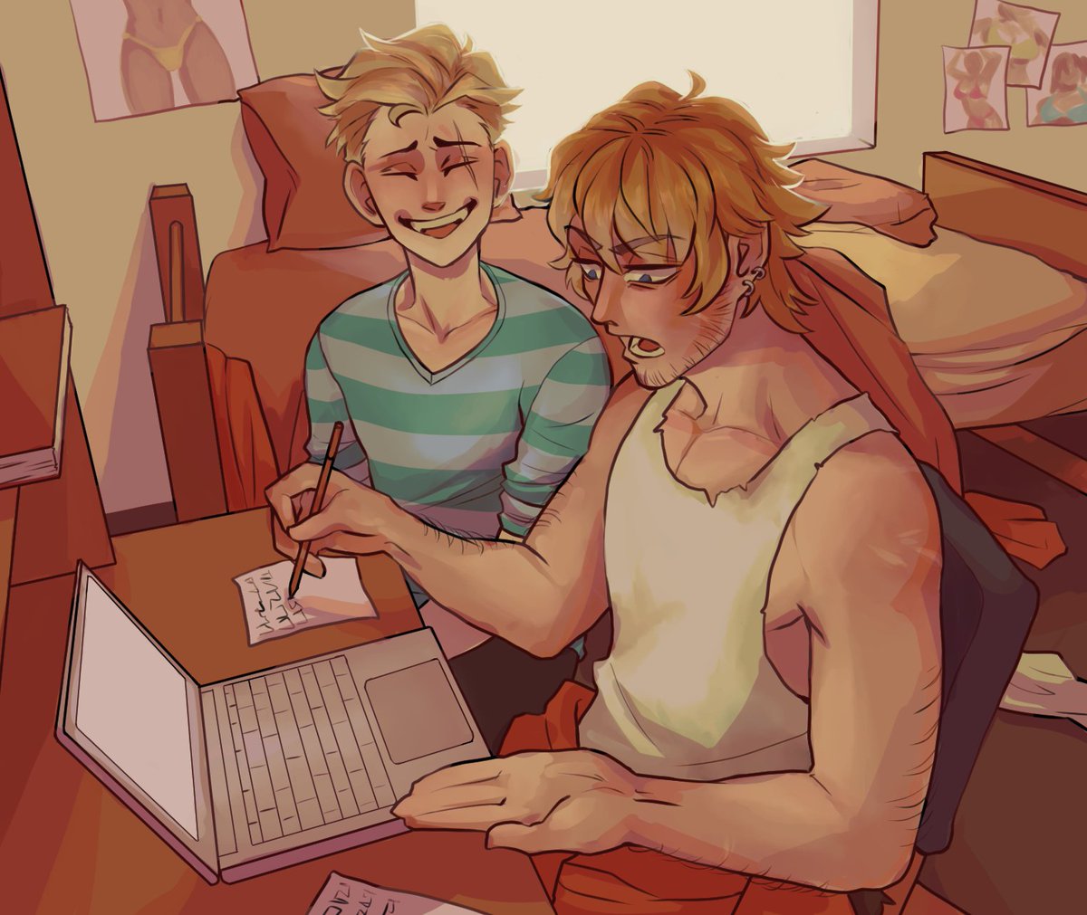 Shweenus's tweet photo. Happy holidays @SP4CE_UN1C0RN !! I was your secret santa!💖 Bunny college study session ~ Hope ya like it! 
Also thanks to @secretsanta_sp for hosting this event! Had a lot of fun! https://t.co/LJWyEZ0FlR