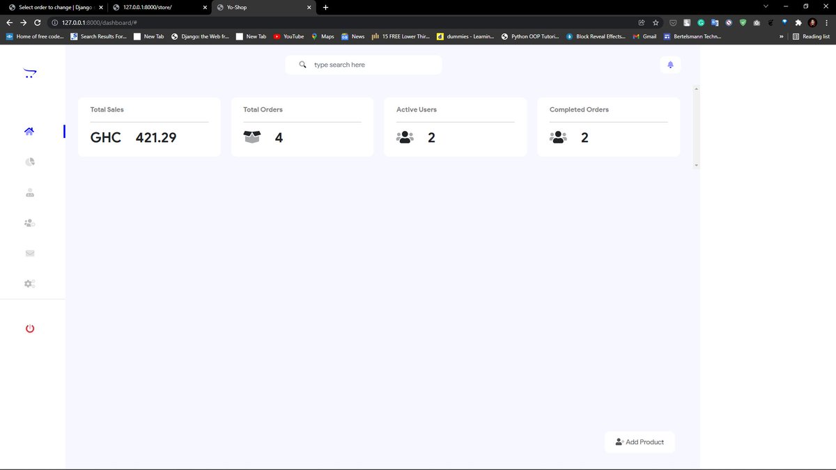 dev_savvi's tweet photo. Built with django. E-commerce site with a dashboard and custom CMS (work in progress). No need for manual calculations. All your business pipeline managed in one place.
@ella_ametsi @AnnorCode #100DaysOfCode #FullStack #Python #Django #ecommerce #webdeveloper #Analytics https://t.co/7coSs0I6T8