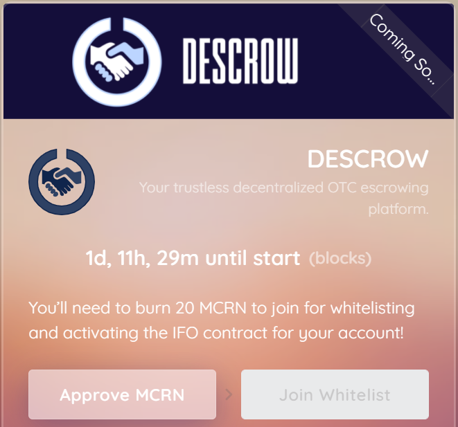 There are around 35 hours left for the super low-cap <a href="/descrowio/">Descrow.io</a> #IFO!

Don't miss chance to win guarantee allocation!

🔗 macaronswap.finance/ifo

#MacaronSwap #YieldFarming #DeFi #ICO #IDO #BSC