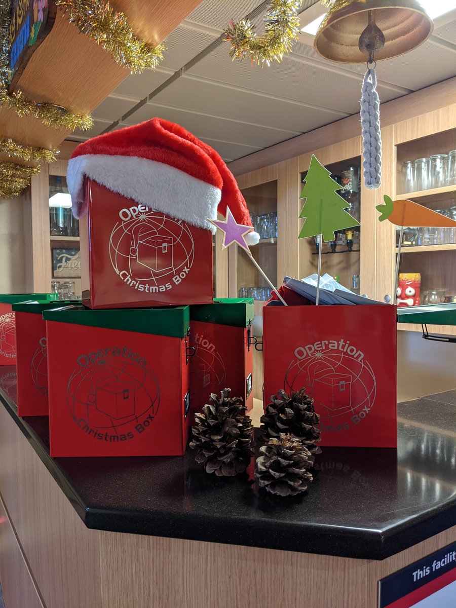 HMS_Spey's tweet photo. Thank you @OpChristmasBox for the amazing ammunition tin! They look great on our amazing bar, funded by @RNRMC during Mess improvements earlier in the year. Thank you both for your support! #Speytacular #DeployedChristmas #Christmas2021 https://t.co/3tMgl3K2CF