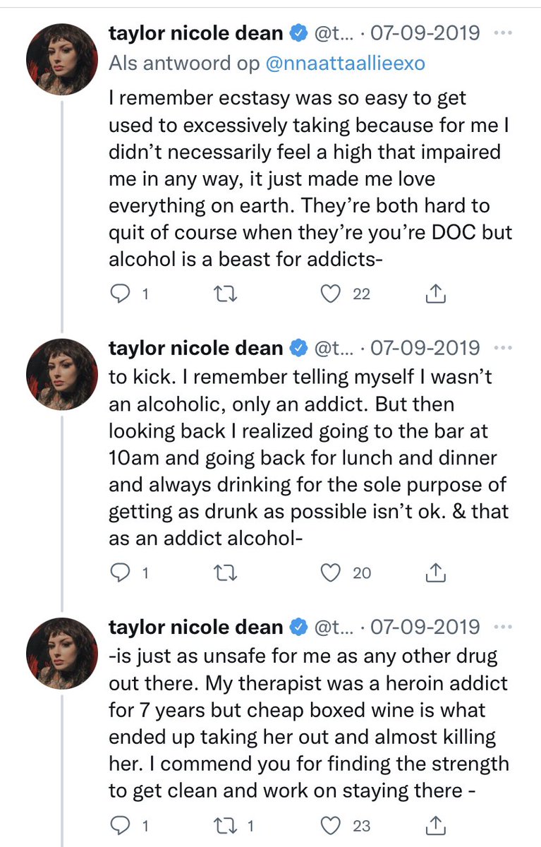 imanegg143143's tweet photo. Taylors response to her drinking cider, claiming it was an alcohol free beer. The company doesn’t even can their IPA and the picture is clearly the honey cider. + Here she is saying she was also alcoholic and it is just as dangerous for her as any other drug. #TaylorNicoleDean https://t.co/PE5GqXIh3W