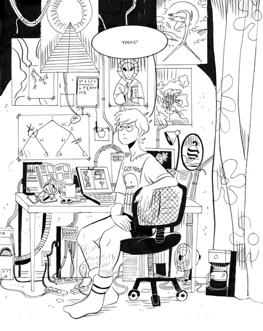 EDEN 2 is a dark sci fi dramady about the commodification of transcendence. Coming out through Fantagraphics in 2023. First chapter available on my Patreon  all tiers. 🍎 