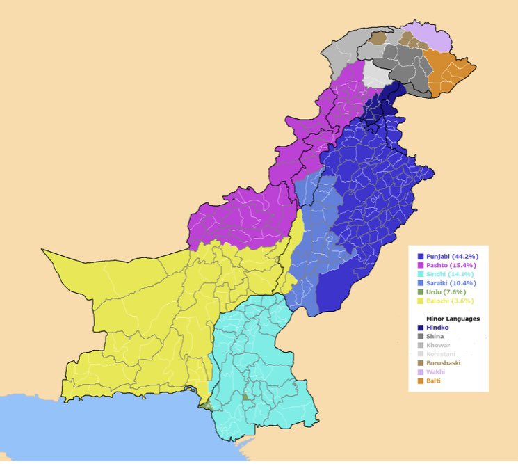SalarAhmedUT's tweet photo. A language map of Pakistan courtesy of the South Asia Blog. Urdu and English are not on this map because they are the lingua francas of Pakistan. #MapTwitter https://t.co/fadWRVDfpG