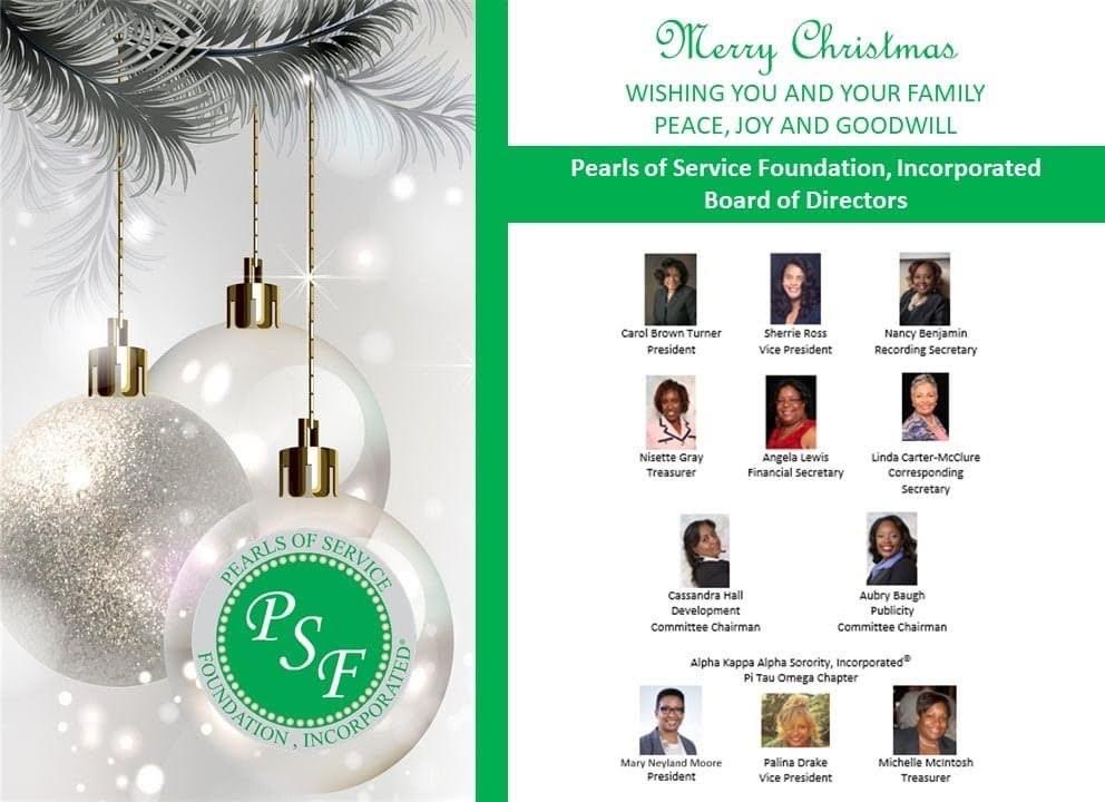 PSF_SFLD's tweet photo. Merry Christmas!  

Message from the PSF Board of Directors   

The Pearls of Service Foundation, Inc., wishes you and your family a joyous and safe Merry Christmas!

Carol Brown Turner, President https://t.co/744Ml4P3Ex